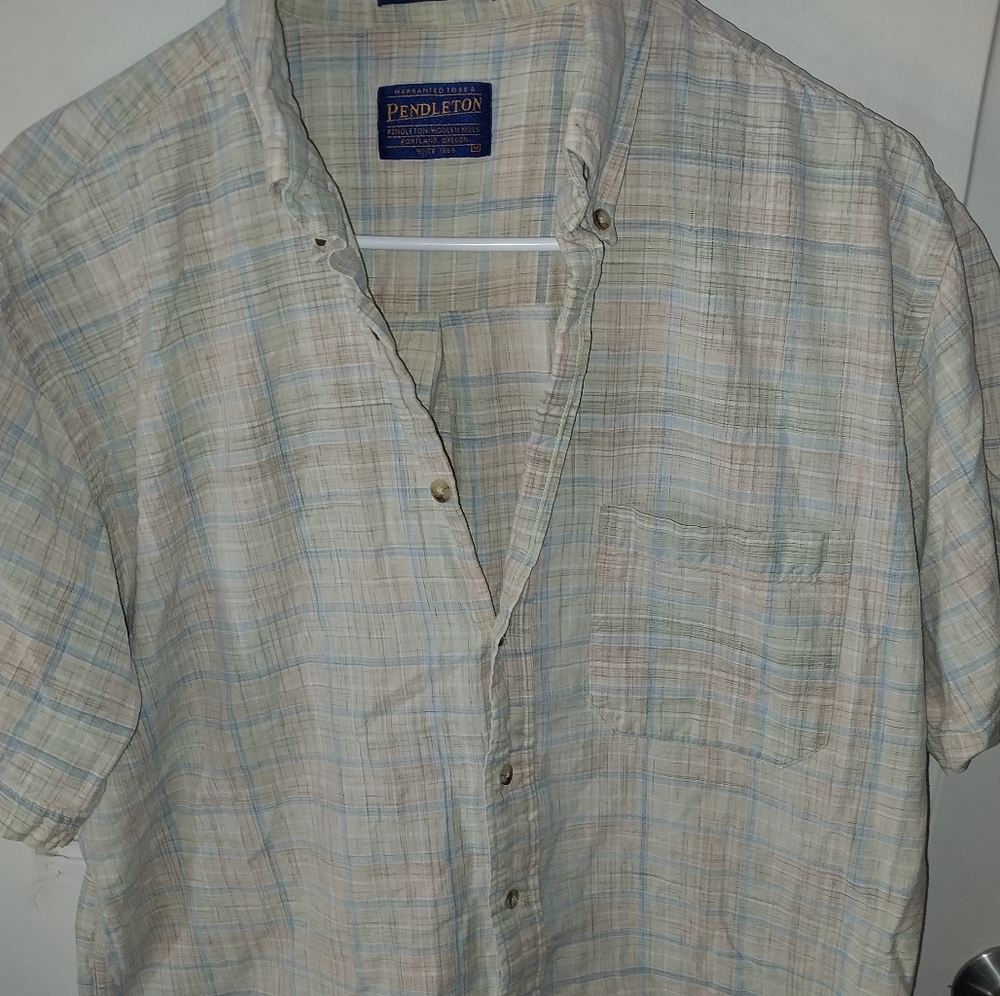 Pendleton Men's Plaid Shirt - Cream and Blue
